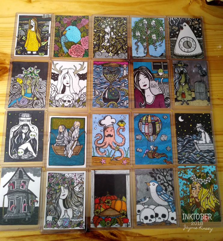 Inktober Illustrated ACEO cards by Jayme Kinse