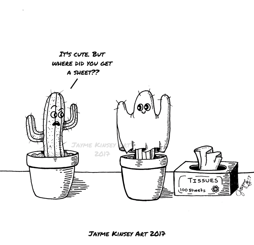 Halloween Cactus Illustration Inktober. By Jayme Kinsey