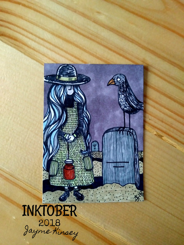 Inktober Graveyard Illustration ACEO card by Jayme Kinsey