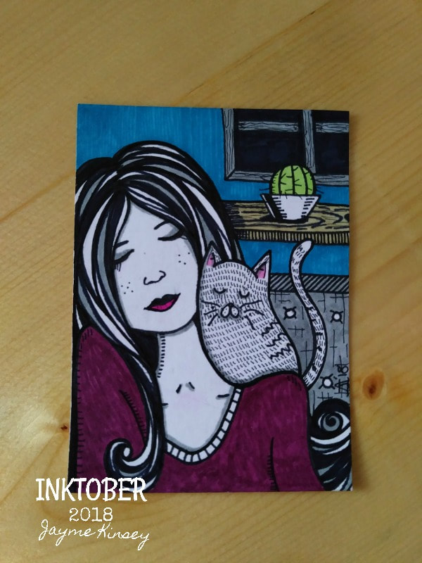Inktober 2018 Day 7 Cat Nap illustration ACEO card