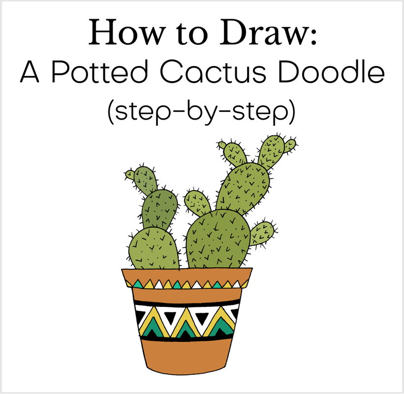 How to draw a cactus doodle: drawing of a cactus in a flower pot with geometric pattern