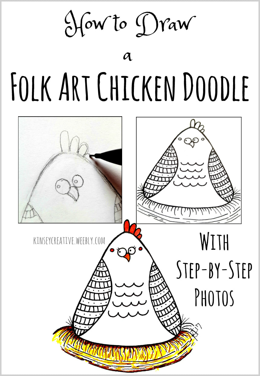 How to Draw a Folk Art Chicken. Art tutorial with photos.