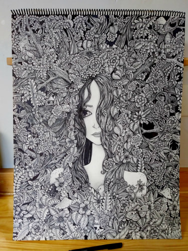 Graphite and Ink drawing of mother nature