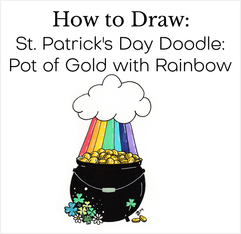 How to draw a pot of gold at the end of a rainbow for St. Patrick's Day. Easy art tutorial with step by step photos. 